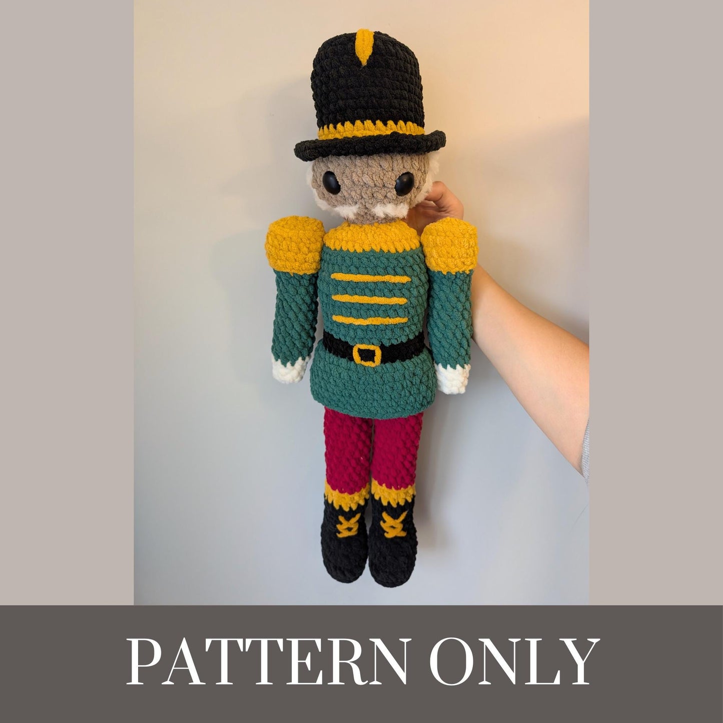 Nutcracker with Posable Arms - Low Sew Crochet PATTERN ONLY