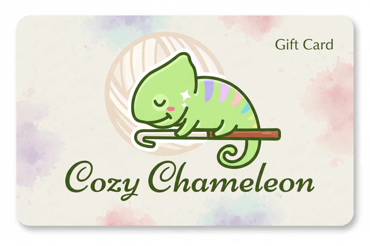 Cozy Chameleon Crochet gift card design